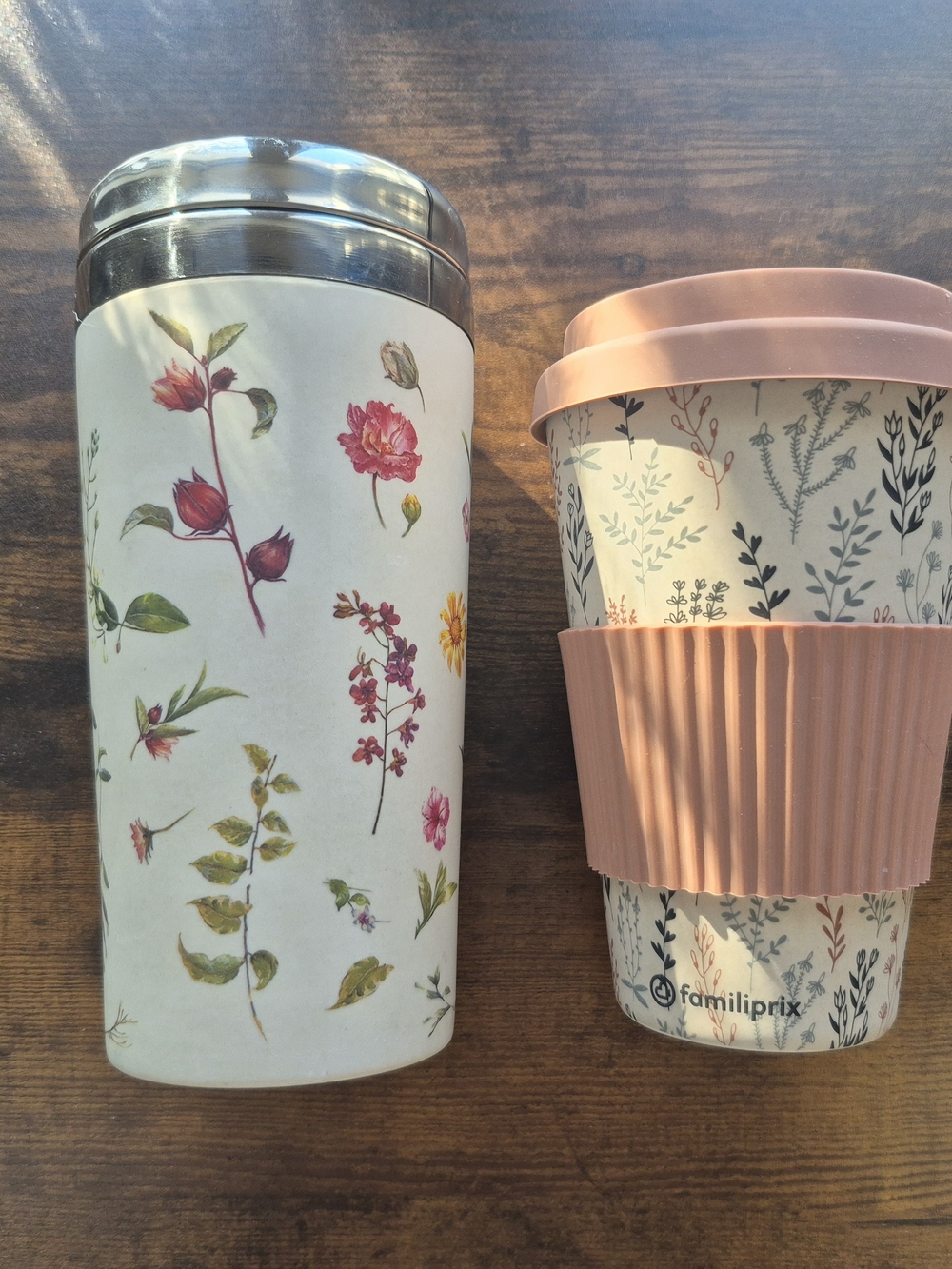 Floral Stainless Travel Mug & Pink-Sleeve Reusable Cup